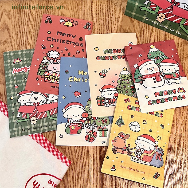 Set 10 Túi Giấy Đựng Kẹo / Quà Giáng Sinh diy Họa Tiết Hoạt Hình Dễ Thương