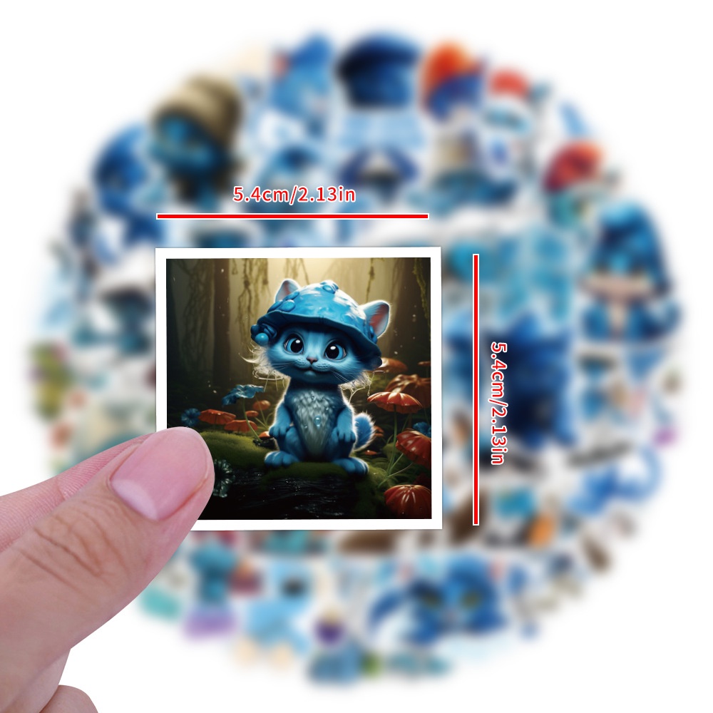 J· Hình Dán Chống Nước Smurf Cat Phim Hoạt Hình Mũ Bảo Hiểm Máy Tính Xách Tay Hành Lý Dán Thiết Lập, 64 tờ