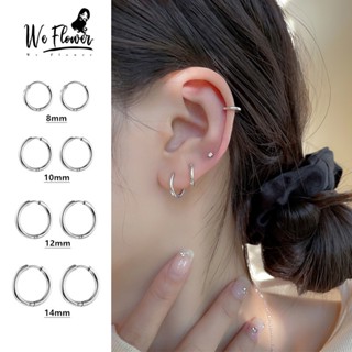 WeFlower Hoa tai tròn bằng thép không gỉ thời trang đơn giản Hoa tai bạc Hàn Quốc cho bạn gái nữ vòng khuyên tai bông tai nữ hàn quốc khuyên tai nữ tròn