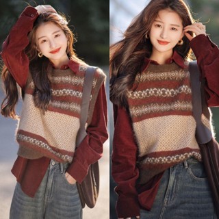 Set Áo Sơ Mi Dài Tay + Áo Khoác Ghi Lê Màu Sắc Thời Trang Dành Cho Nữ