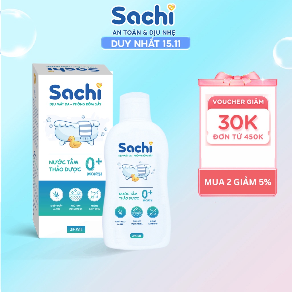 Nước Tắm Thảo Dược An Toàn Cho Bé SACHI Chai 250ml Làm Sạch Nhẹ Nhàng Diu Mát Da, Ngăn Ngừa Mảng Bám Da Đầu