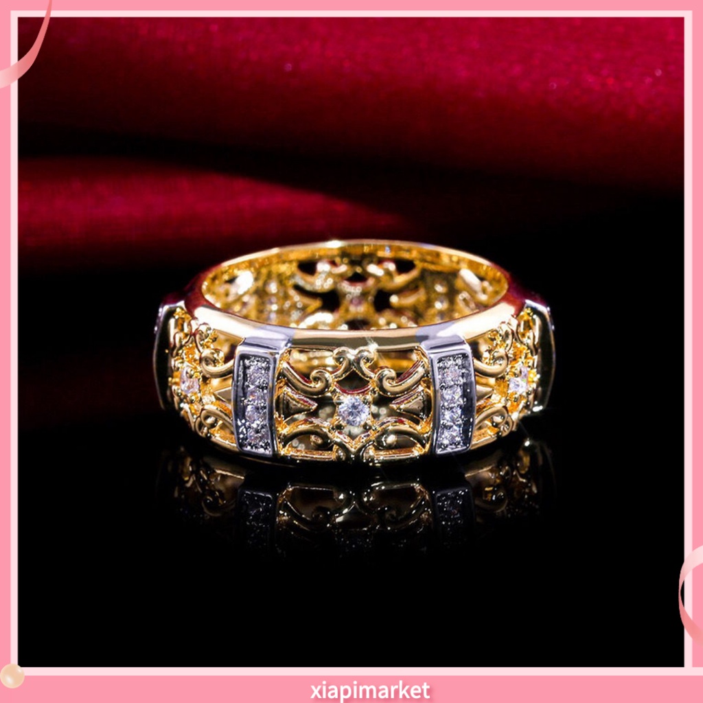 Xia| Nhẫn Đeo Tay Hai Tông Màu Đính Đá Zircon Thời Trang vintage Cho Nữ