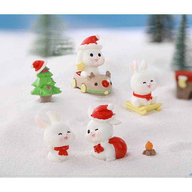 Mô hình Decor terrarium tượng thỏ giáng sinh trang trí bàn học, chậu cây, quà tặng