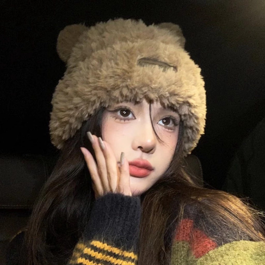 PVN61926 Mũ lông xù nữ quả bông siêu mềm xinh xắn T2