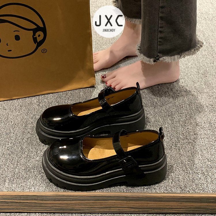 JINxCHOYGiày Búp Bê Da PU Mũi Tròn Phong Cách Retro Cho Nữ
