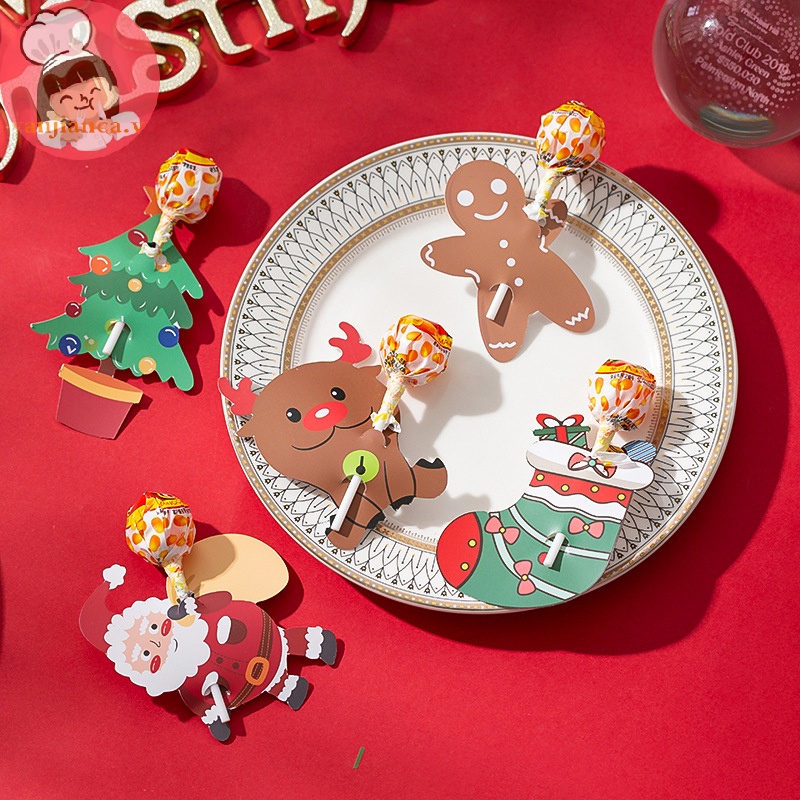 Yanca 1 Bộ Thiệp Kẹo Mút Giáng Sinh Hoạt Hình Người Tuyết Tuần Lộc Ông Già Noel Tuần Lộc Giấy Trang Trí Tiệc Lễ Hội diy vn