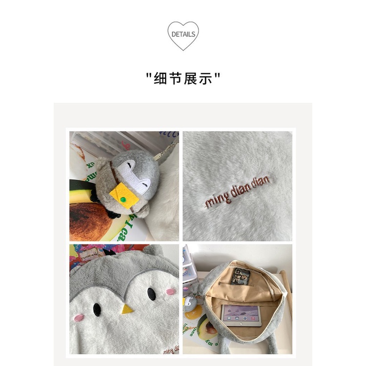MOUSOON  Dễ Thương Túi tote Đeo Vai Cỡ Lớn Hình Chim Cánh Cụt Nhồi Bông Đáng Yêu