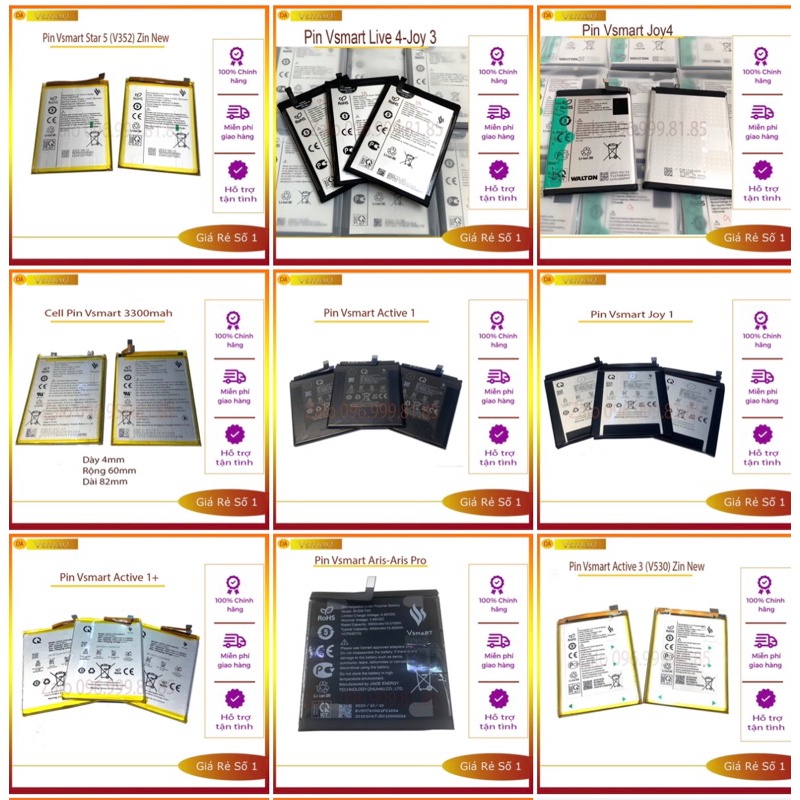 Pin Vsmart Chính Hãng Các loại Aris_Live4_Joy4_Active1_Active3_Star5_Star4_Bee5_Bee3_Joy1_Active1+_Joy3_Joy2+_Live..v.v.