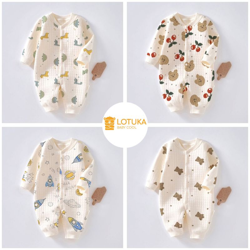 Bodysuit LOTUKA Trần Bông 3 Lớp Ấm Áp Cho Bé, Body Dài Tay In Hình Dễ Thương Cho Bé Trai Bé Gái, Quần Áo Trẻ Em  3-12kg