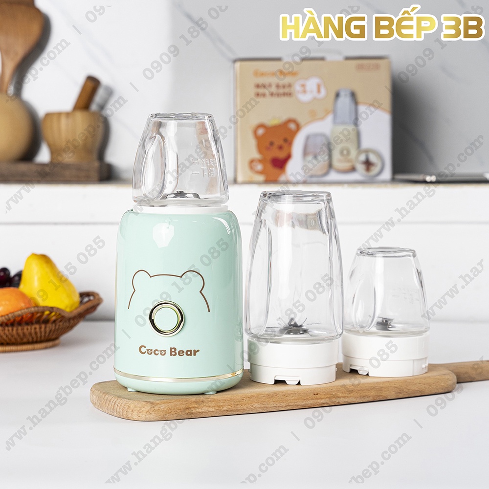 Máy xay đa năng Coco Bear HR-ZJ-01 gồm 3 cối thủy tinh - Màu kem/hồng/xanh