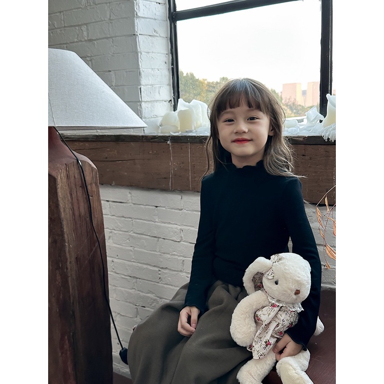 Áo thun trơn viền nhún cho bé gái AG820 sz 90-150  thời trang trẻ em mùa đông 2023, chuản hàng Quảng Châu