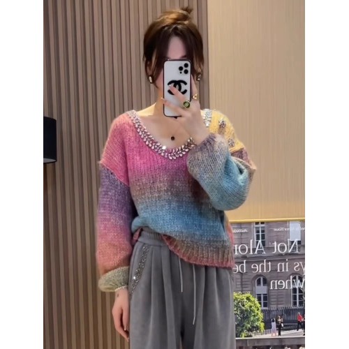 Áo Len Sáp Mềm Chui Đầu Dáng Rộng Đính Hạt Kim Cương Kiểu Công Nghiệp Thời Trang Thu Đông Cho Nữ