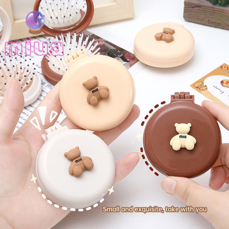 Miua🔮Lược Chải Tóc Mini Chống Tĩnh Điện Có Gương Soi Hình Gấu Hoạt Hình Dễ Thương Có Thể Gập Lại Cho Bé Gái