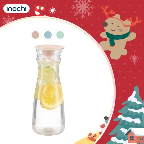 Bình nước Inochi - Yama 1.2L, 1.3L thân Trắng trong + nắp Xanh nhạt/Xanh trà/Hồng đậm