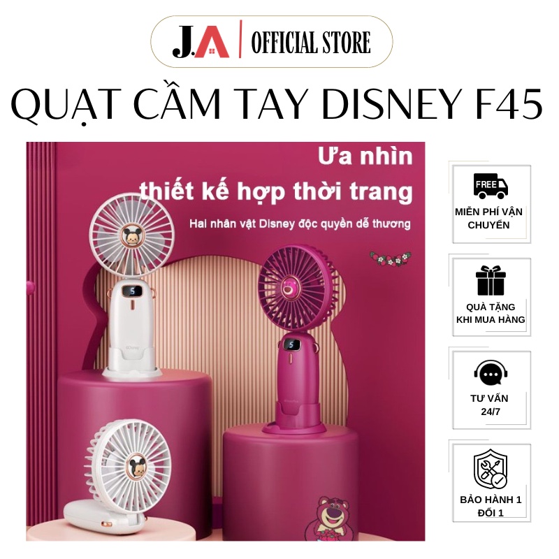 Quạt Mini Cầm Tay Disney F45 Hình Gấu Dâu, Mickey Siêu Dễ Thương Có 5 Chế Độ Mát Bảo Hành 1 Đổi 1 (J