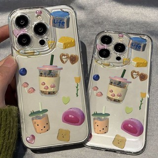 Ốp Điện Thoại Trong Suốt Chống Rơi Hình Trà Sữa Cho iphone 7 7plus 8 8plus xs xr 11 12 13 14 15pro plus promax