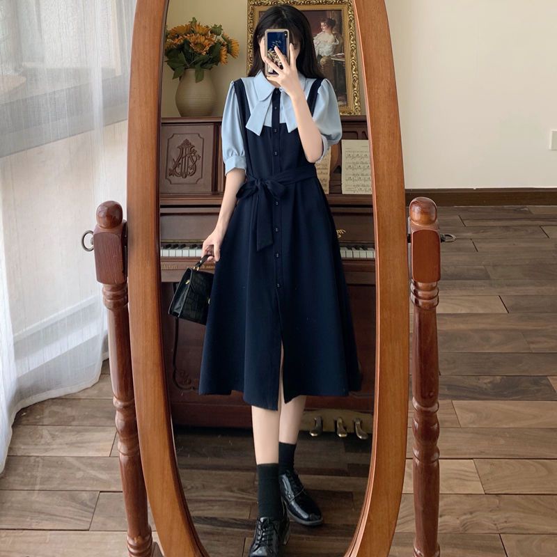 Đầm Giả Hai Mảnh Phong Cách retro Mùa Thu 2023 Cho Nữ Sinh Trung Học