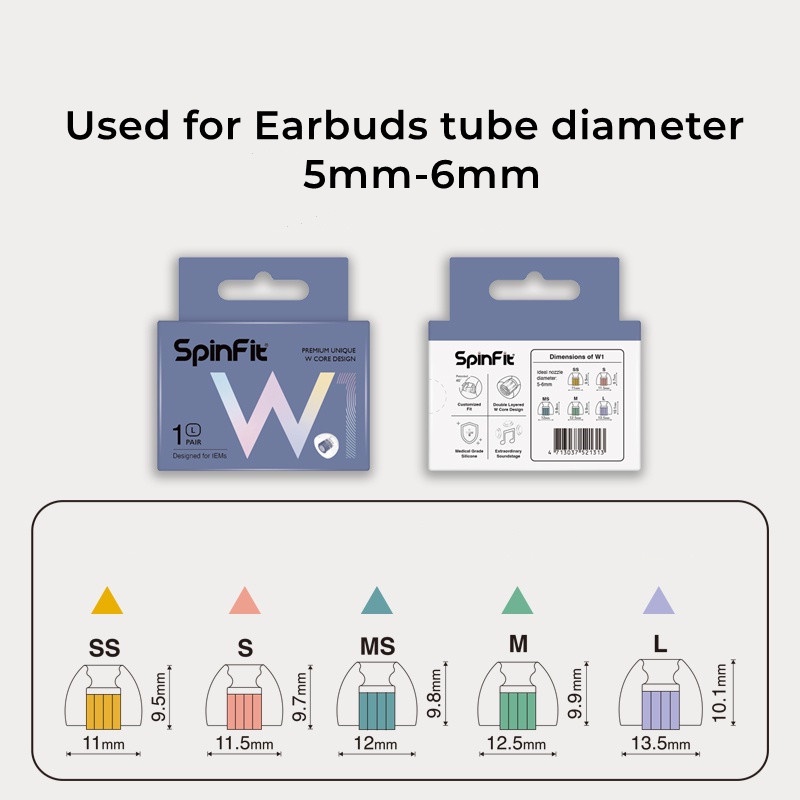 SPINFIT Hộp 1 Cặp Nút Tai Nghe Y Tế w1 Bằng silicone Cấp Y Tế Hình Chữ w Đường Kính Kép 5-6mm