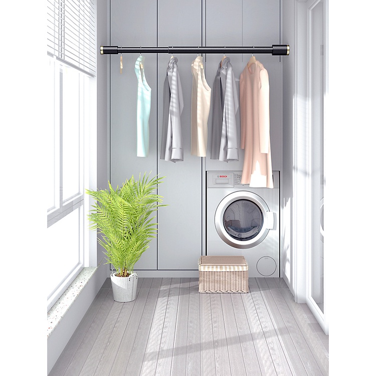 In Stock# Punch-Free Telescopic Clothes Rail Wardrobe Pole Hanger Single Rod Cross Bar Balcony Indoor Bathroom Hanger Clothes Support Rod 12cc