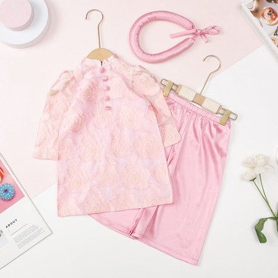 Áo dài tết bé gái LITIBABY cúc ngực kèm quần, kèm mấn cho bé  10kg - 30kg