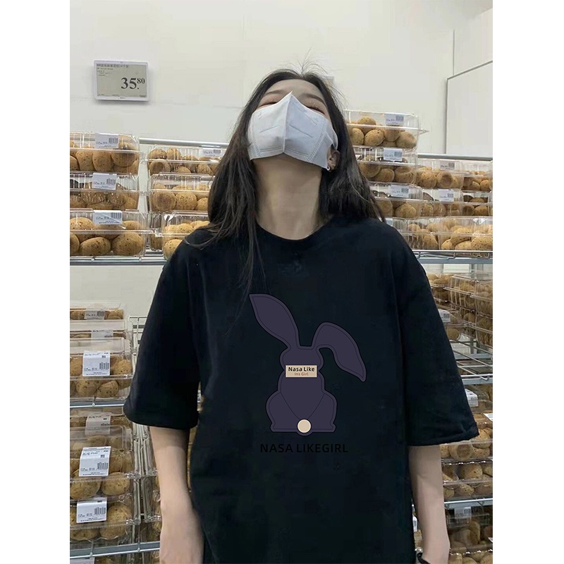 Áo thun nữ form rộng 100% cotton cổ tròn in basic