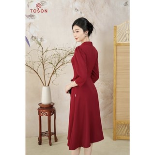 Đầm đỏ đô xòe, eo đính nơ 49970D13 Toson