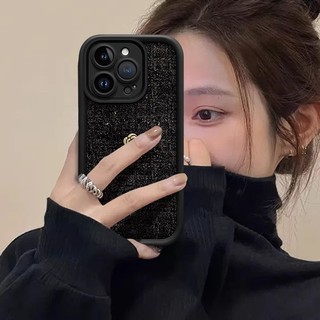 Ốp Điện Thoại Hoa Camellia iPhone 15 Pro Max Sang Trọng Sang Trọng Vải Len Ấm Áp Mùa Đông Mềm Bảo Vệ iPhone 14 13 12 11