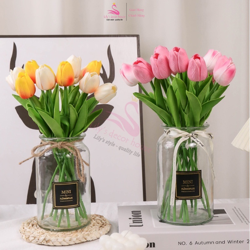 Hoa Tulip giả trang trí chất liệu cao su PU cao cấp 34cm -Lily's decor house