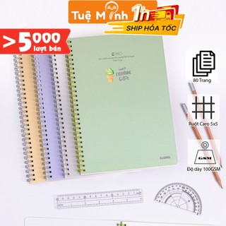 Vở Klong B5 80 trang caro 5x5 MS 574 lò xo kép [Chọn Màu] bìa nhựa chống nước VPP TUE MINH