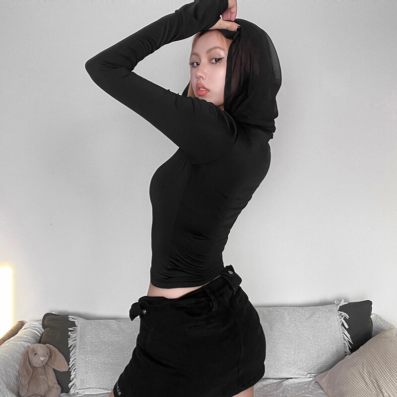 Áo Khoác Tay Dài Có Nón Khóa Kéo In Chữ Phong Cách hip hop Đường Phố y2k Cho Nữ