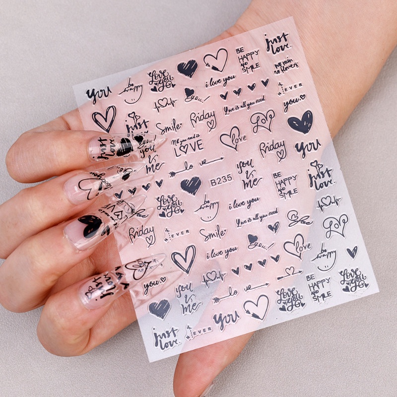 Miếng Dán Móng Tay 3D Hình Ngôi Sao & Trái Tim / Bướm Trái Tim / Chữ love / y2k gradient Tự Dính