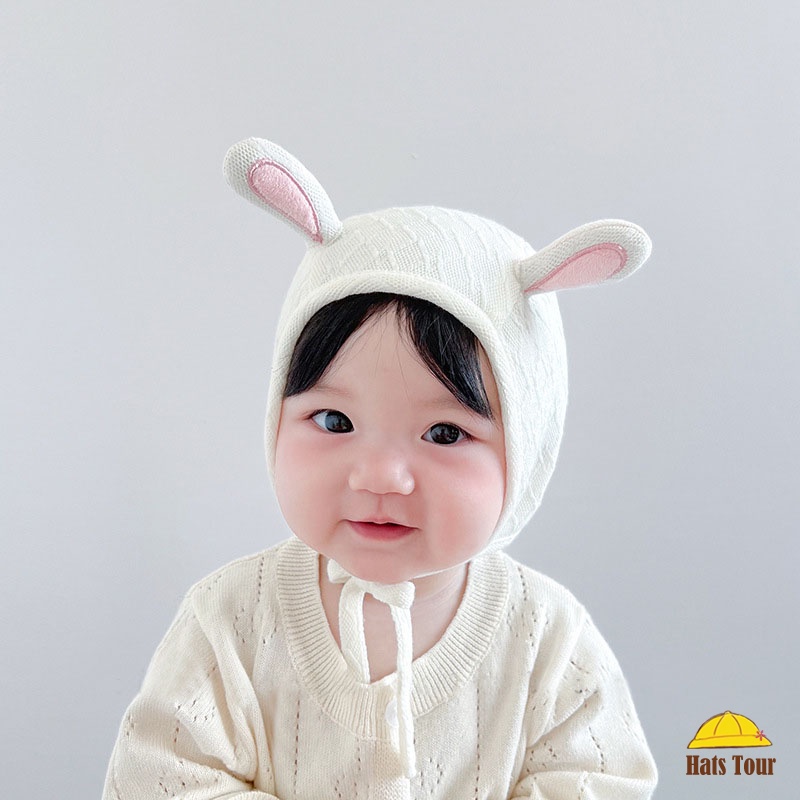 Mũ Tai Thỏ Hoạt Hình Mềm Mại Bảo Vệ Tai Chống Gió Mùa Thu Đông Cho Bé Gái Sơ Sinh