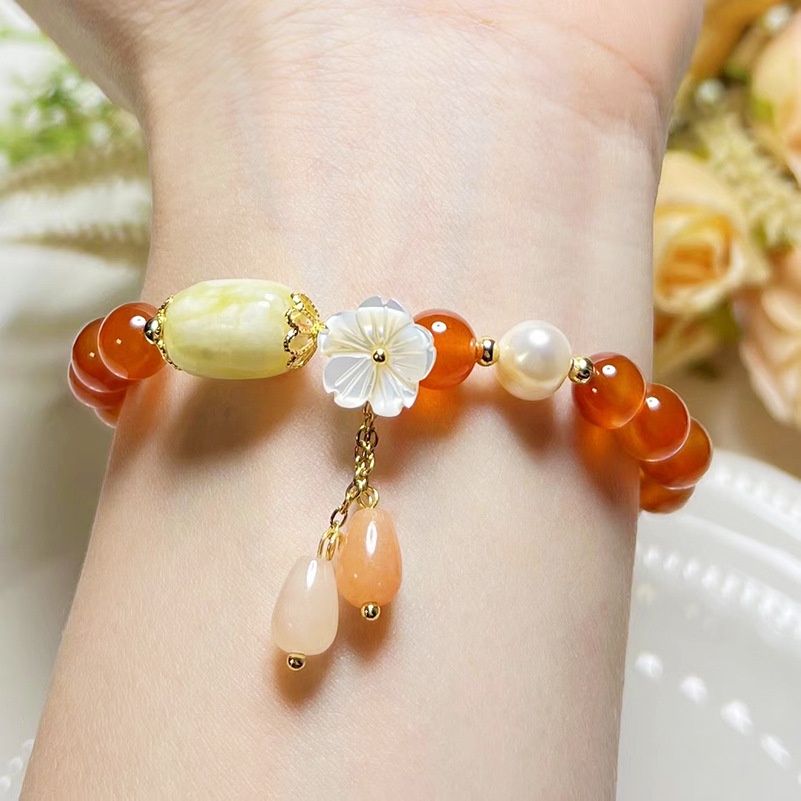 Mới Vòng Tay Mã Não Tự Nhiên Màu Cam Thời Trang
