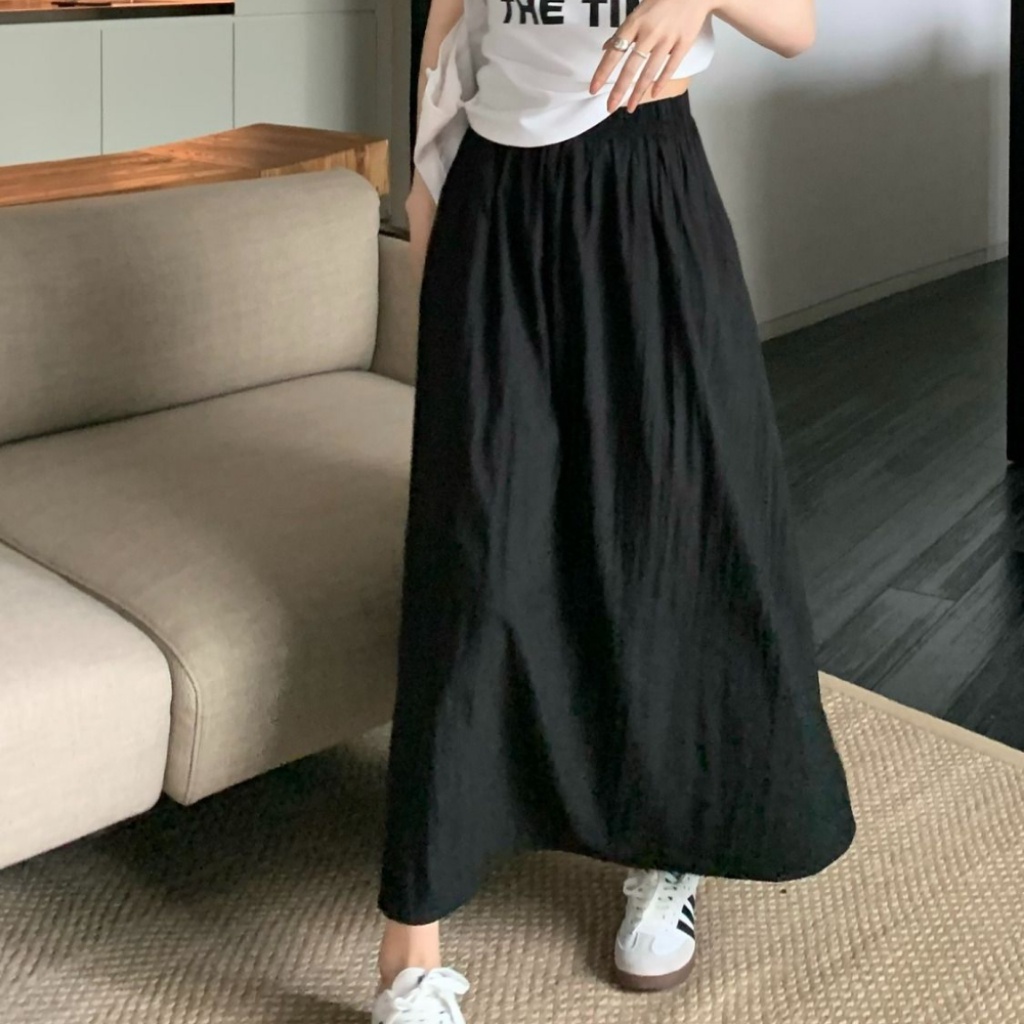 Phong Cách Mới Của Các Nàng Nếp Gấp Mùa Hè Váy Dài Vừa Phải Chân Váy Chữ A Lưng Cao