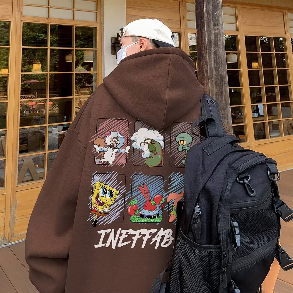 Áo hoodie cotton Nhung Dày Dặn Tay Dài In Họa Tiết Hoạt Hình spongebob size m-5xl Thời Trang Cho Nam Và Nữ