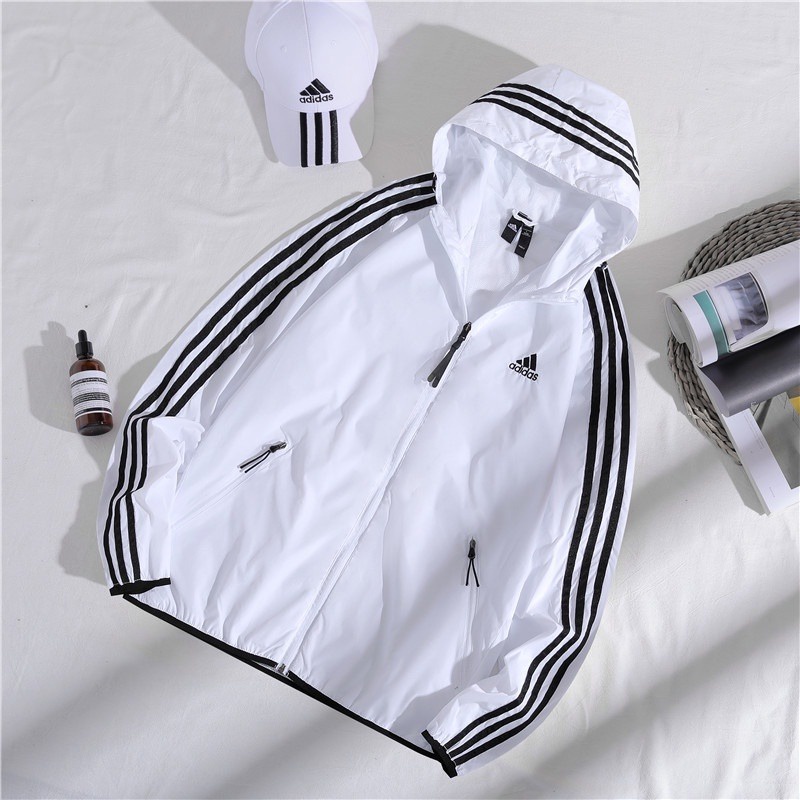 Áo Khoác Thể Thao adidas 100% Chính Hãng Thêu logo Phối Ba Sọc Có Khóa Kéo Thời Trang Cho Nam Và Nữ
