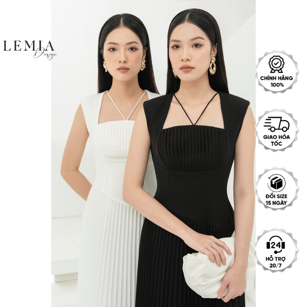 Váy Cộc Tay Dáng Dài Dập Ly Cổ U Có Dây By LEMIA Design - 22V057