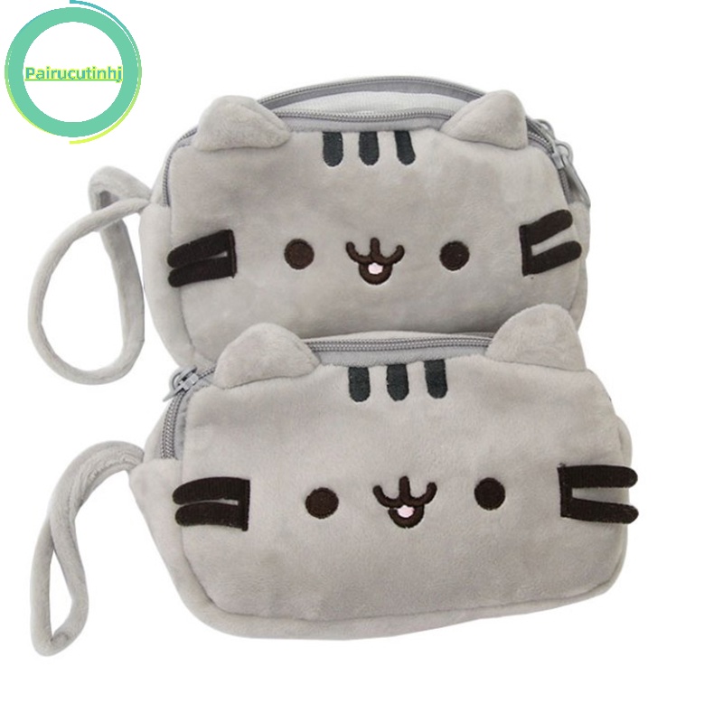 Parucutin Túi Đựng Bút Chì / Mỹ Phẩm Hai Lớp Hình Mèo Nhồi Bông Dễ Thương vn