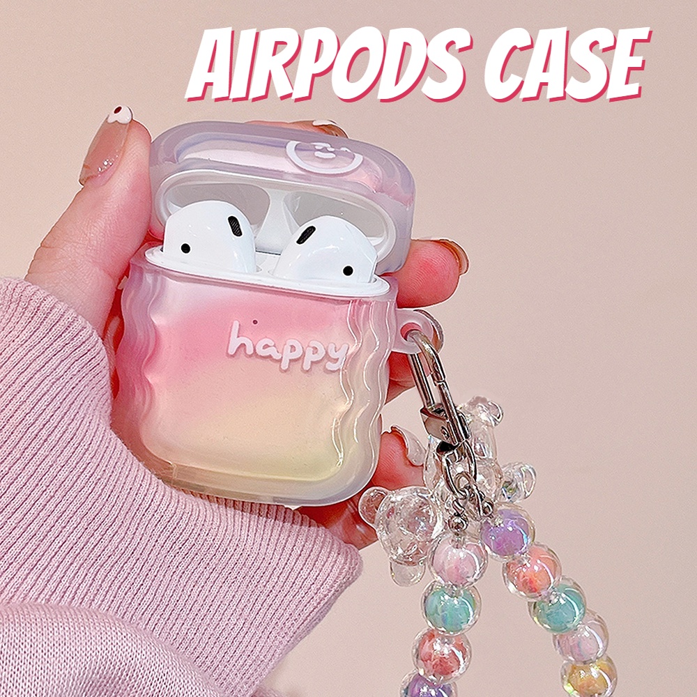 Vỏ Bảo Vệ Hộp Sạc Tai nghe không dây Airpods 1 / 2 / 3 / Pro2 Màu Hồng Gradient Họa Tiết Chú Gấu Dễ Thương Chống Rơi Tiện Dụng
