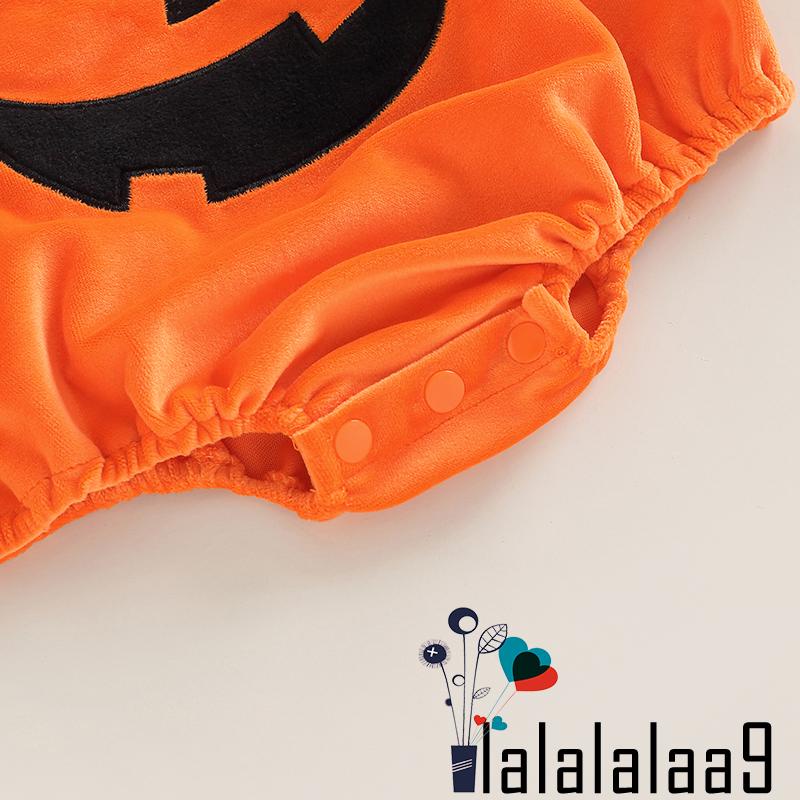 La-baby Bộ Áo Liền Quần Sát Nách Thêu Họa Tiết Bí Ngô Mặt Cười Kèm Giày Vớ Phong Cách halloween Cho Bé