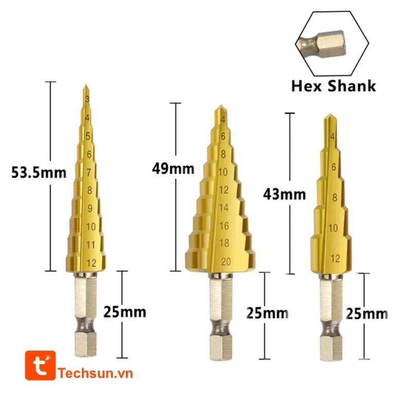 Mũi khoan tháp phủ titan cỡ 4-12/20/32mm tiện dụng  - Techlight