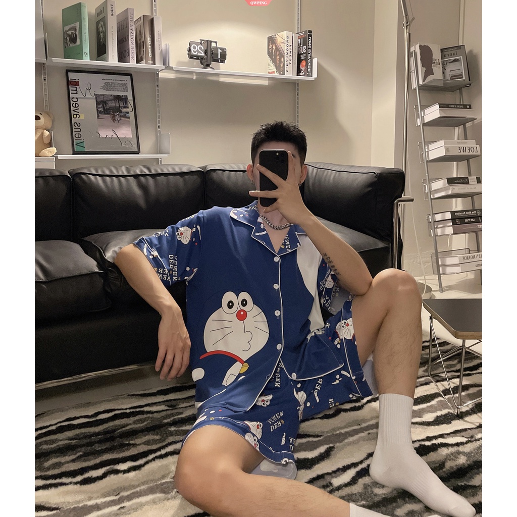 Doraemon Bộ Đồ Ngủ 100% cotton Tay Ngắn In Hình Doremon Phong Cách Nhật Bản Thời Trang Mùa Hè Cho Nam Và Nữ