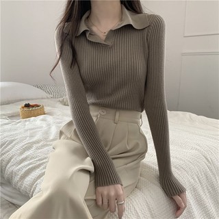 Cozok Áo polo Dệt Kim Tay Dài Màu Trơn Dáng Ôm Phong Cách Hàn Quốc Thời Trang