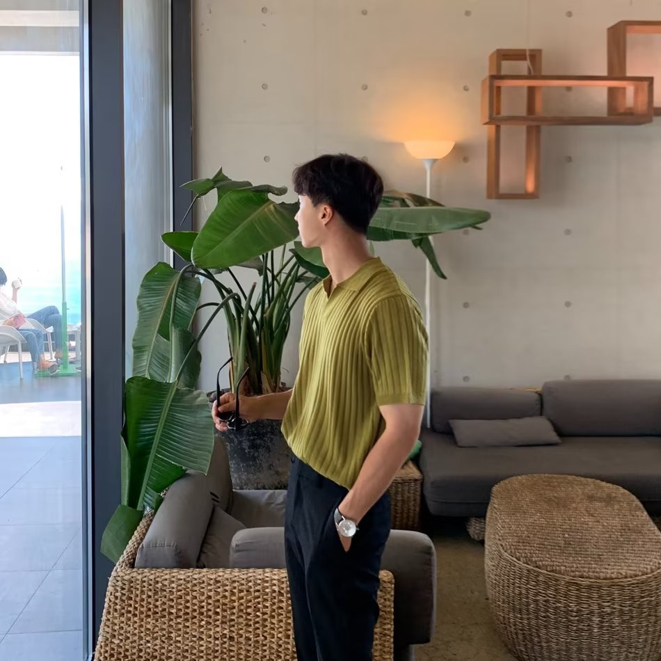 Áo Thun polo Dệt Kim Tay Ngắn Màu Trơn Thời Trang Mùa Hè Phong Cách Nhật Bản Cho Nam