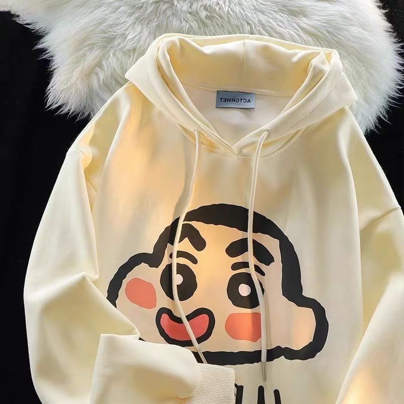 Áo hoodie dáng rộng thời trang cho nam size M-8XL cotton Nhung Dày Tay Dài oversize In Hình Cậu Bé Bút Chì Shin Thời Trang Cho Cặp Đôi