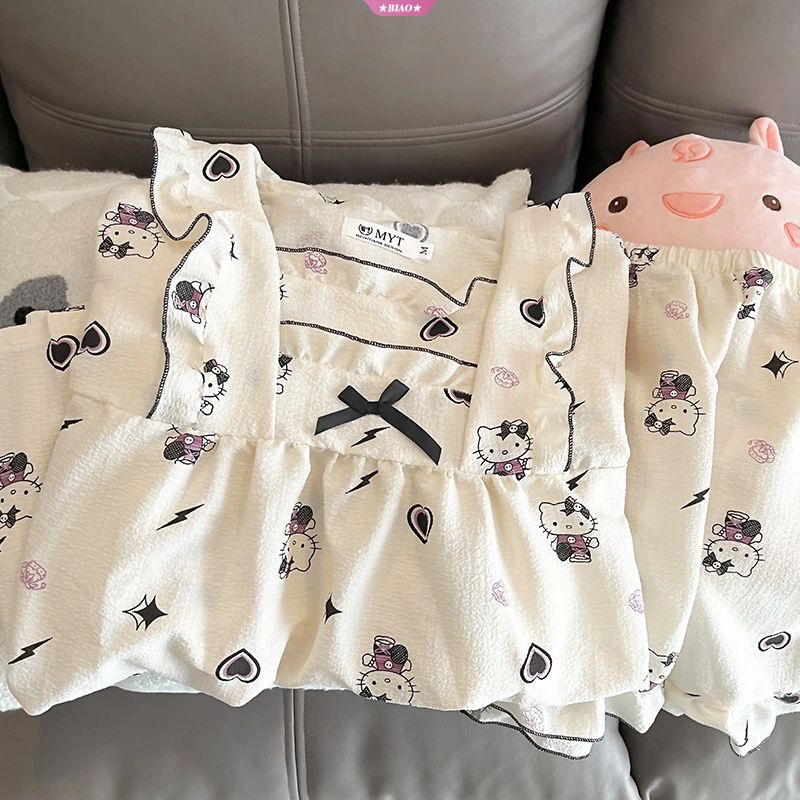 SANRIO Mới Bộ Đồ Ngủ Ngắn Tay In Hoạt Hình kuromi melody Dễ Thương Thời Trang Mùa Hè Cho Nữ