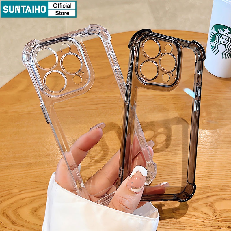 Suntaiho đơn giản Ốp Lưng iPhone trơn đen chống bẩn Ốp Điện Thoại pc acrylic Trong Suốt Có Túi Khí Chống Sốc Cho iphone 15 pro max 14 13 12 iPhon 11 pro max xs max xr xs ip 7 8 plus