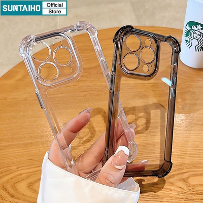 Suntaiho đơn giản Ốp Lưng iPhone trơn đen chống bẩn Ốp Điện Thoại pc acrylic Trong Suốt Có Túi Khí Chống Sốc Cho iphone 16 15 pro max 14 13 12 iPhon 11 pro max xs max xr xs ip 7 8 plus