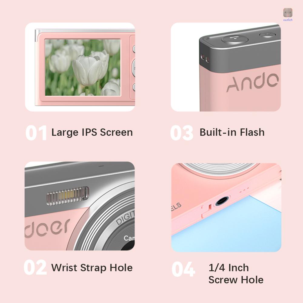 Andoer Máy Quay Kỹ Thuật Số 4k 50mp 2.88inch ips Tự Động Lấy Nét Màn Hình 16x zoom Kèm 2 Pin