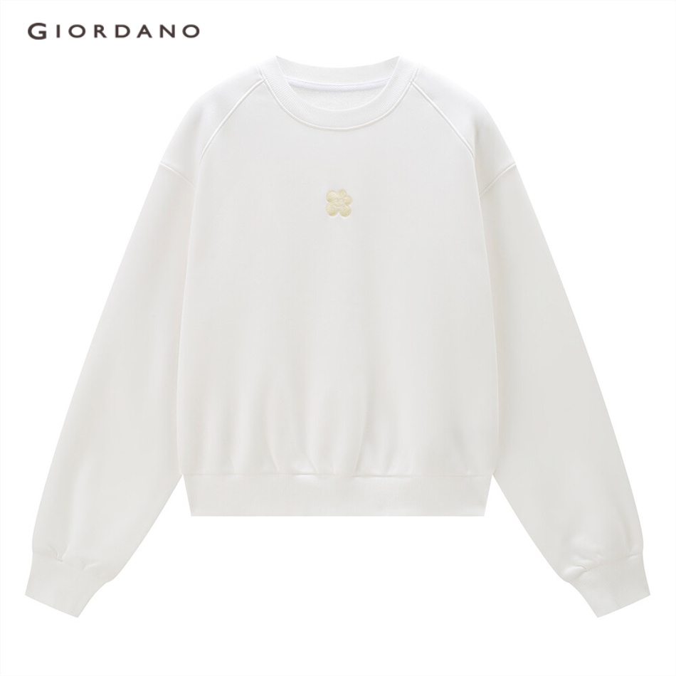 Áo nỉ nữ GIORDANO 05323812 vải lót lông cừu thêu hoa thời trang